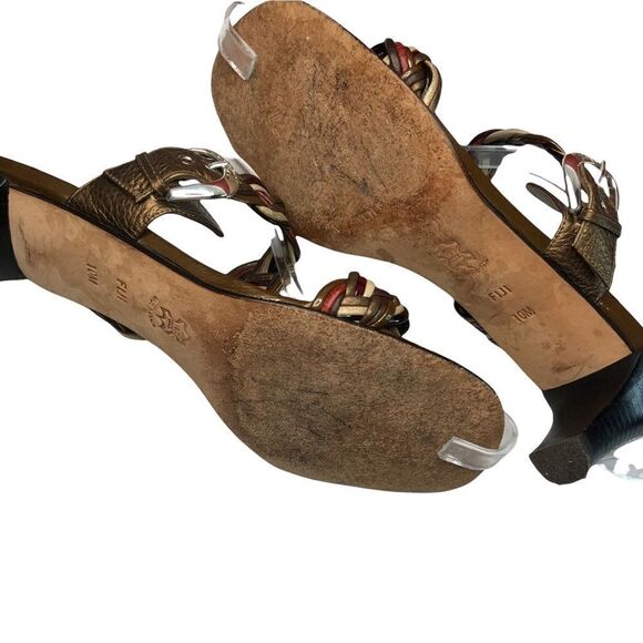 Brighton Figi Sandals Braided Metallic Tones Leather Silver Buckles Size 10 - Picture 7 of 7